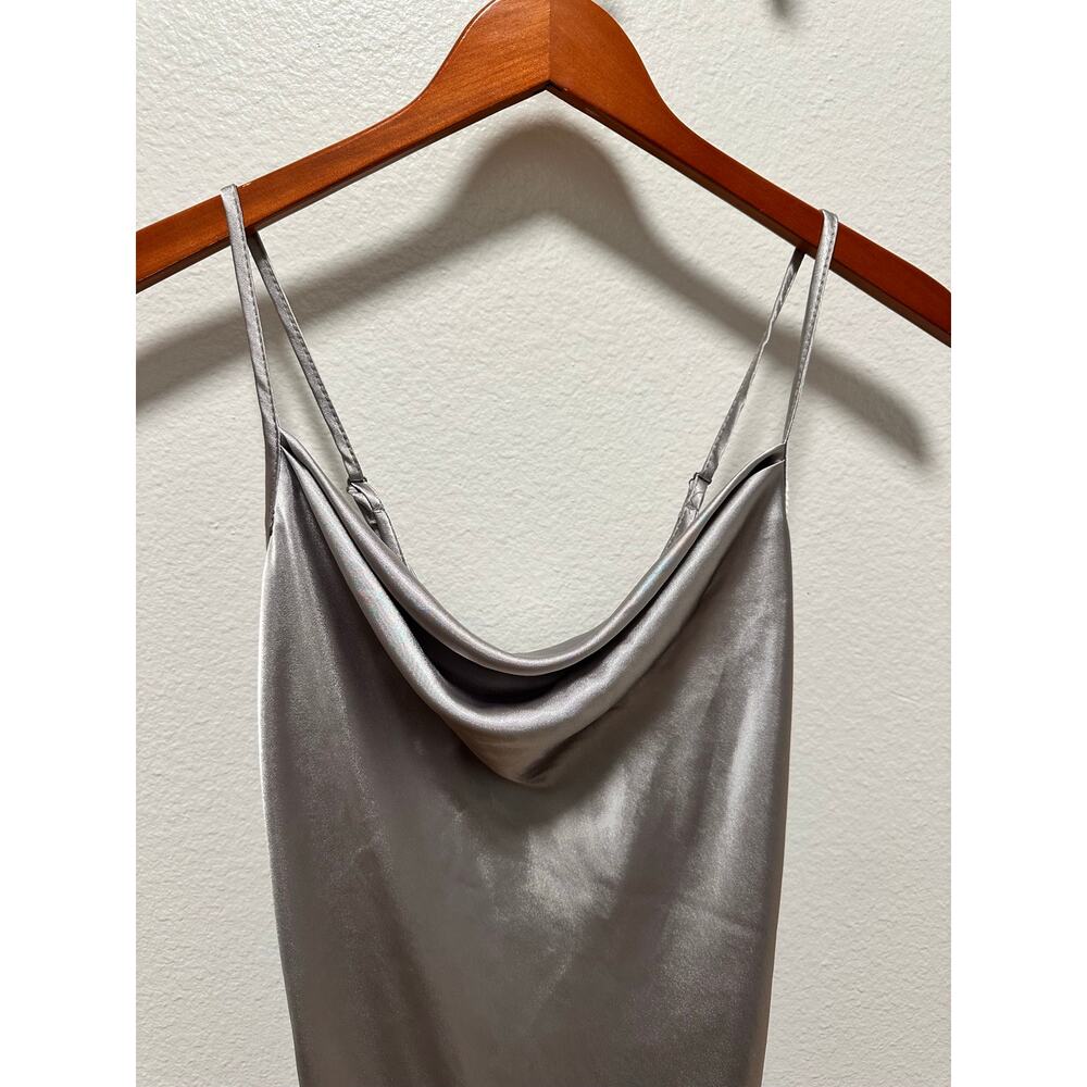 BEBE Silver Cowl Neck Slip Mini Dress Spaghetti Straps, Size Small - Picture 4 of 7